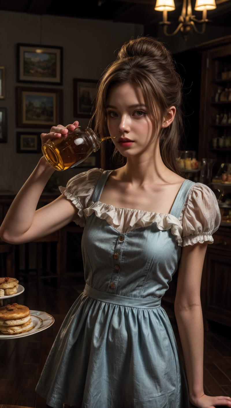 01870-4194203585-“Alice at a tea party by Thomas Kinkade, Alice in Wonderland, trending on Artstation” drinking beer, perfect composition, hyperr.png